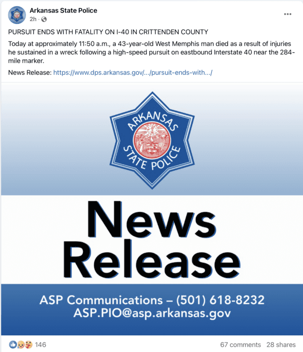 Muere tras persecución policial en la I-40 en Arkansas Screenshot 2023 12 19 at 7.15.49%E2%80%AFPM