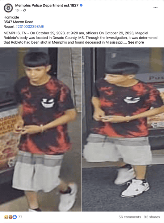 Policía de Memphis busca a segundo sospechoso en el caso de asesinato de Magdiel Robledo en la I-55 Screenshot 2024 02 13 at 12.39.01%E2%80%AFPM