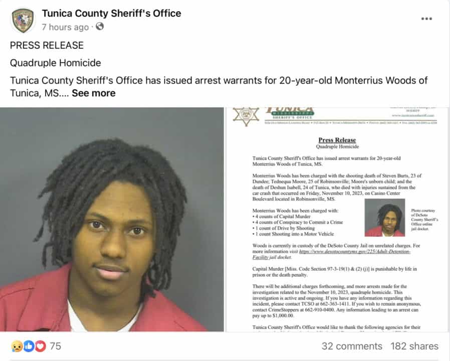 Acusan a hombre de 20 Años por asesinato de mujer embarazada y dos hombres en Tunica en Mississippi Screenshot 2024 06 22 at 1.02.31%E2%80%AFAM