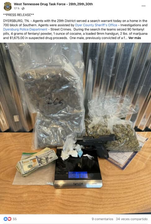 Confiscan 90 pastillas de fentanilo en redada de drogas en Dyersburg Screenshot 2024 07 25 at 4.45.10%E2%80%AFPM