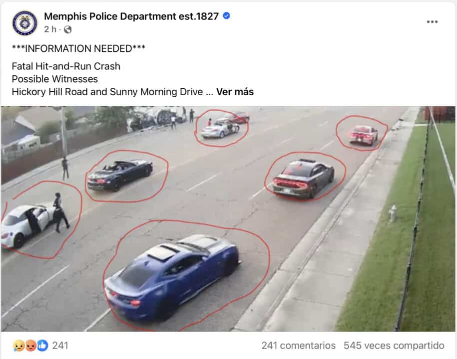 La policía busca seis autos que abandonaron la escena de un accidente mortal en Hickory Hill at Memphis Noticias | 1 La policía busca seis autos que abandonaron la escena de un accidente mortal en Hickory Hill Screenshot 2024 07 29 at 6.36.20%E2%80%AFPM