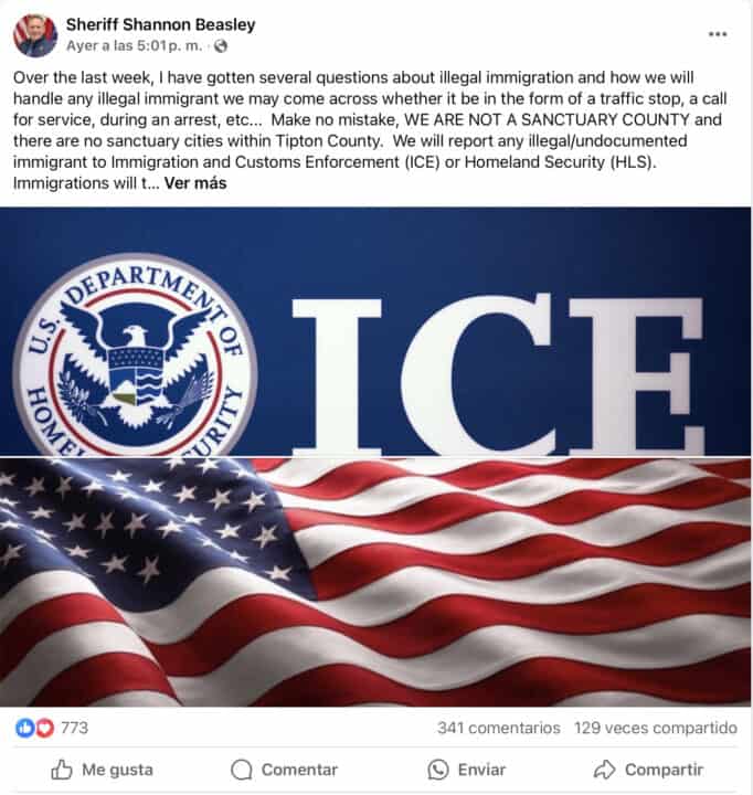 Alguacil del condado Tipton rechaza políticas santuario y reafirma apoyo a ICE Screenshot 2025 01 28 at 11.54.27%E2%80%AFPM