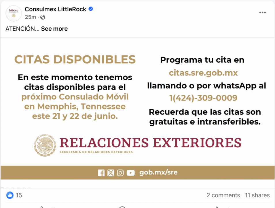 Abren citas para el Consulado Móvil de México en Memphis este 21 y 22 de junio Screenshot 2025 06 20 at 5.32.59%E2%80%AFPM
