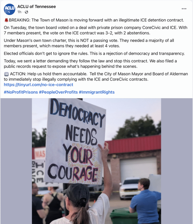 ACLU exige frenar centro de detención de ICE en Mason, Tennessee | by rodrigodominguez