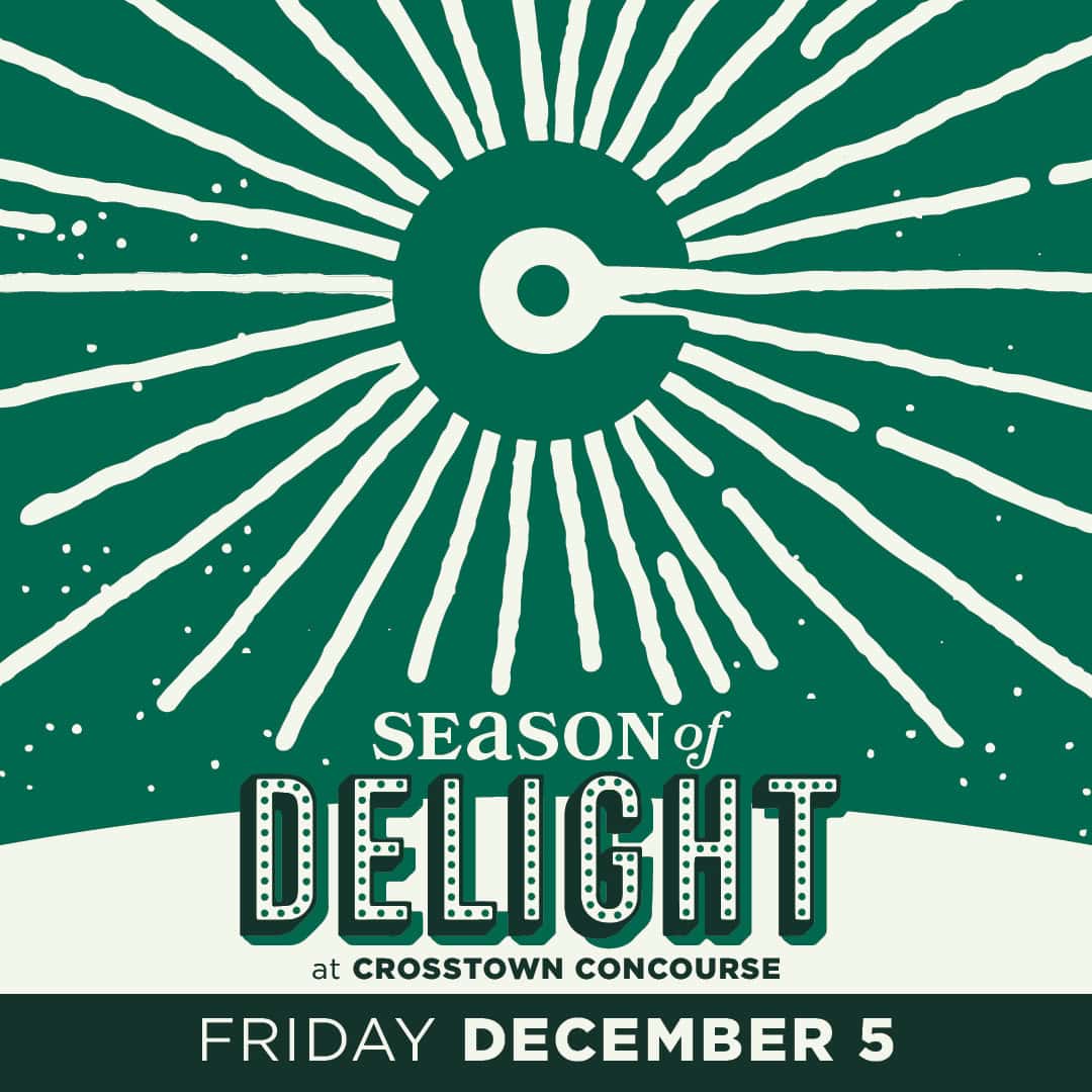 Ilustración de luces navideñas en un cartel del festival de Crosstown Concourse. — memphisnoticias.com