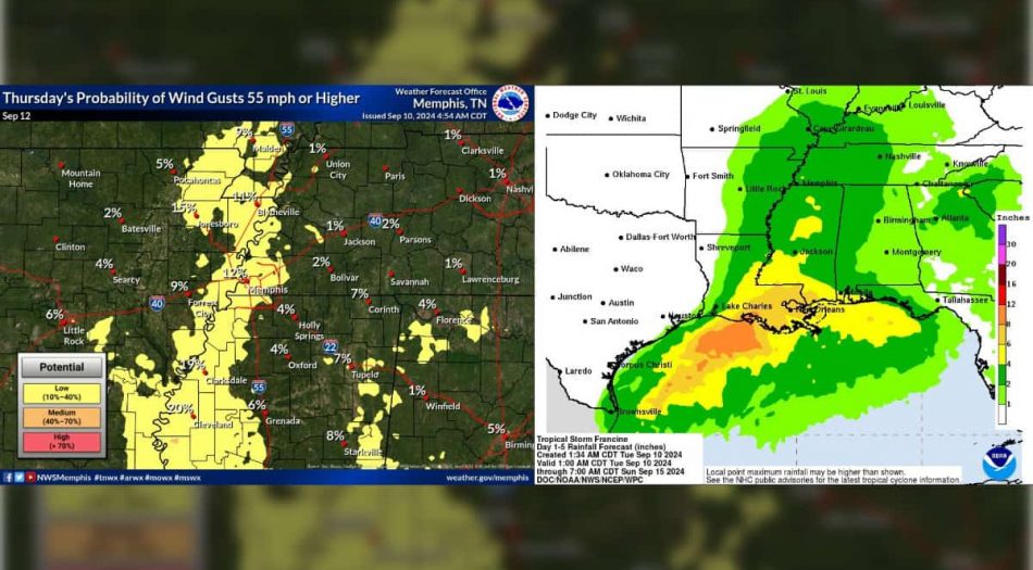 Pronóstico para Memphis para el jueves 12 de septiembre de 2024 Tormenta Tropical Francine